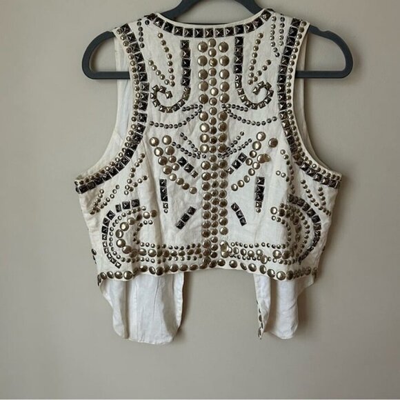 Gabrini Ivory Cream Studded Embellished Western Open Vest Women’s 44 Medium - Picture 5 of 6